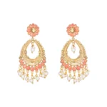 Women's Rose Gold Plated Alloy Kundan Earrings & Mangtikka (Pink)