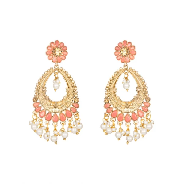 Women's Rose Gold Plated Alloy Kundan Earrings & Mangtikka (Pink)