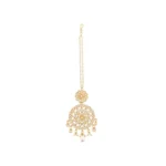 Women's Rose Gold Plated Alloy Kundan Earrings & Mangtikka (White)
