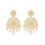 Women's Rose Gold Plated Alloy Kundan Earrings & Mangtikka (White)