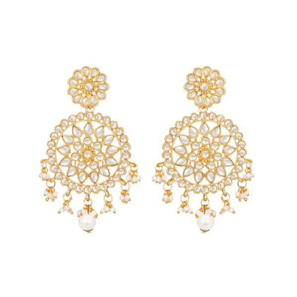 Women's Rose Gold Plated Alloy Kundan Earrings & Mangtikka (White)