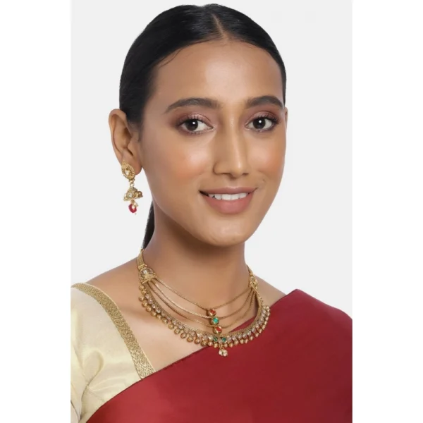 Women's Rose Gold Plated Alloy Necklace & Earings Set (Multicolor)