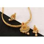 Women's Rose Gold Plated Alloy Necklace & Earings Set (Red & White)