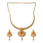 Women's Rose Gold Plated Alloy Necklace & Earings Set (Red & White)