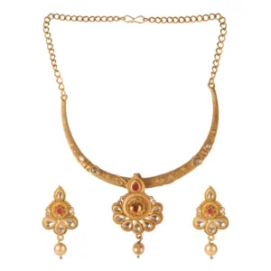 Women's Rose Gold Plated Alloy Necklace & Earings Set (Red & White)