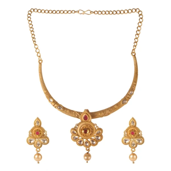 Women's Rose Gold Plated Alloy Necklace & Earings Set (Red & White)