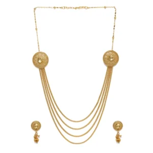 Women's Rose Gold Plated Alloy Long Haram Jewellery Set (Gold)