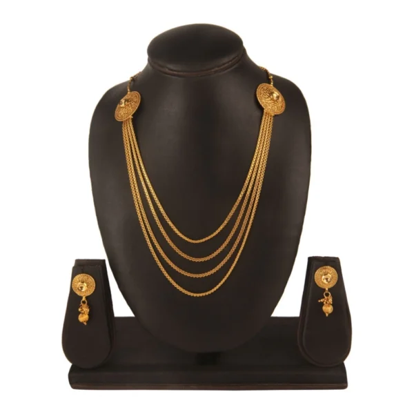 Women's Rose Gold Plated Alloy Long Haram Jewellery Set (Gold)