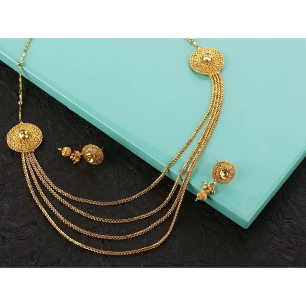 Women's Rose Gold Plated Alloy Long Haram Jewellery Set (Gold)