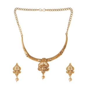 Women's Rose Gold Plated Alloy Necklace & Earings Set (Gold & White)