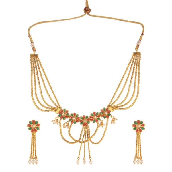 Women's Rose Gold Plated Alloy Necklace Set (Green & Red)