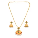 Women's Rose Gold Plated Alloy Jewellery Chain Pendant Sets (Gold & Red)
