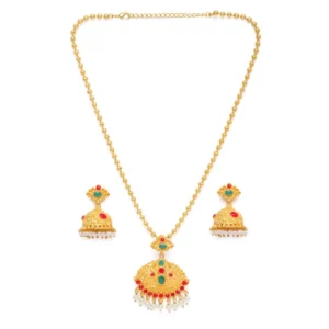 Women's Rose Gold Plated Alloy Jewellery Chain Pendant Sets (Gold & Red)