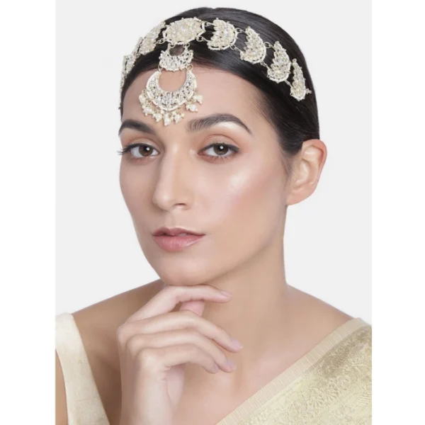 Women's Rose Gold Plated Alloy Matha Patti (White)