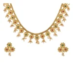 Women's Rose Gold Plated Alloy Necklace & Earings Set (Green & Red)