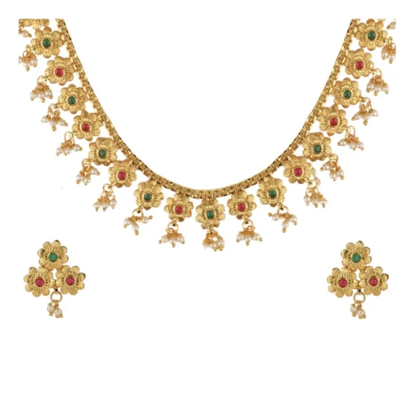 Women's Rose Gold Plated Alloy Necklace & Earings Set (Green & Red)