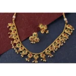 Women's Rose Gold Plated Alloy Necklace & Earings Set (Green & Red)