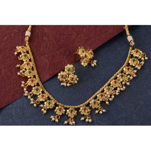 Women's Rose Gold Plated Alloy Necklace & Earings Set (Green & Red)