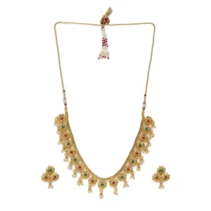 Women's Rose Gold Plated Alloy Necklace & Earings Set (Green & Red)