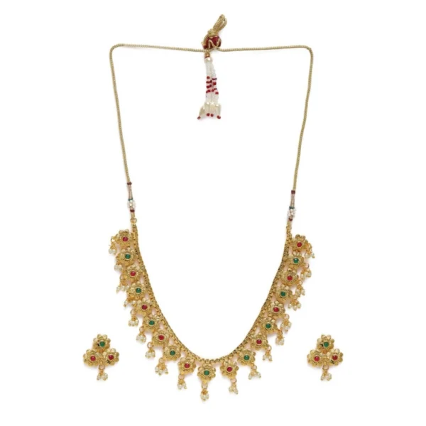 Women's Rose Gold Plated Alloy Necklace & Earings Set (Green & Red)