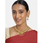 Women's Rose Gold Plated Alloy Necklace & Earings Set (Gold)