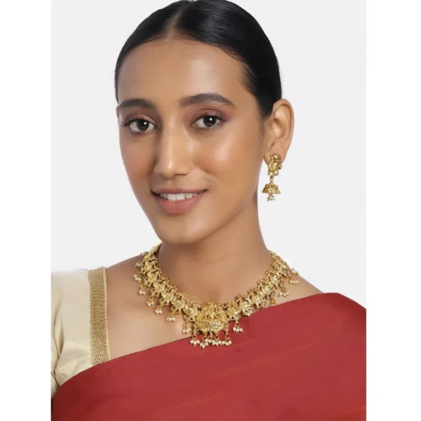 Women's Rose Gold Plated Alloy Necklace & Earings Set (Gold)