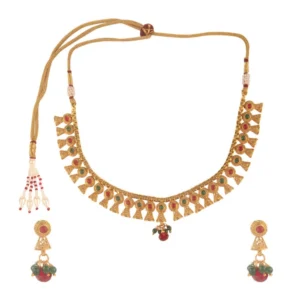 Women's Rose Gold Plated Alloy Necklace & Earings Set (Green & Red)