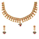 Women's Rose Gold Plated Alloy Necklace & Earings Set (Green & Red)