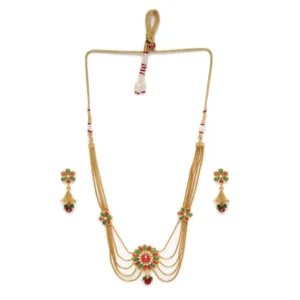 Women's Rose Gold Plated Alloy Necklace & Earings Set (Green & Red)