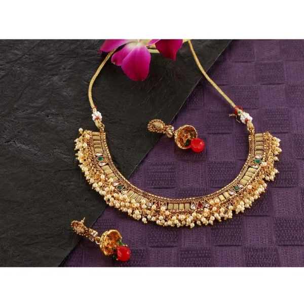 Women's Rose Gold Plated Alloy Necklace & Earings Set (Multicolor)