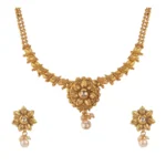 Women's Rose Gold Plated Alloy Necklace & Earings Set (Gold)