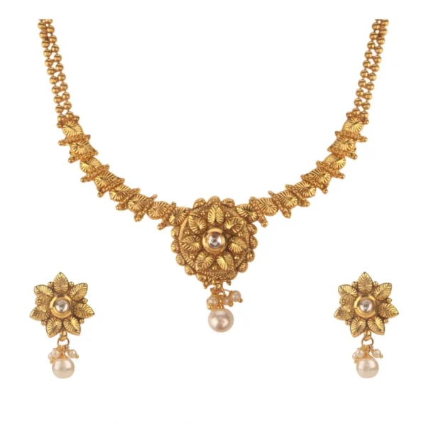 Women's Rose Gold Plated Alloy Necklace & Earings Set (Gold)