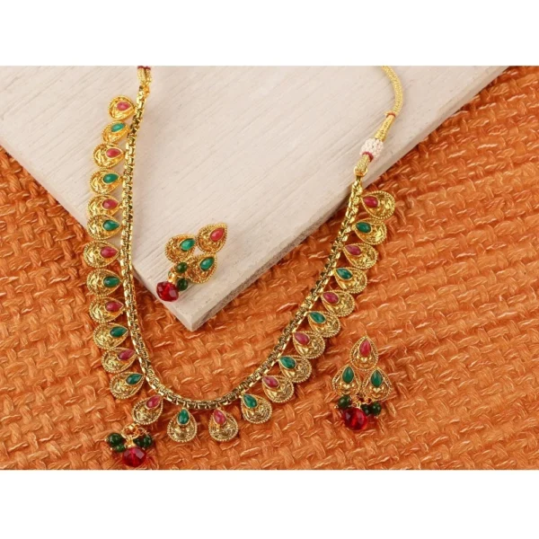 Women's Rose Gold Plated Alloy Necklace & Earings Set (Green & Red)