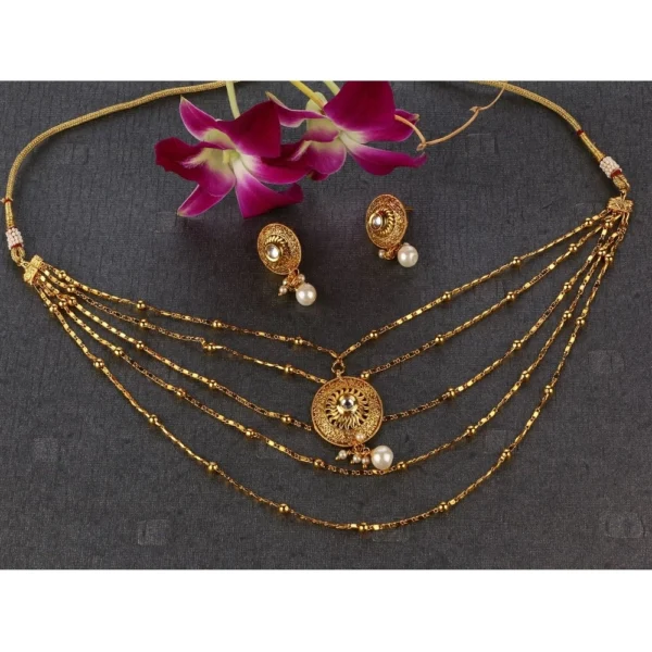 Women's Rose Gold Plated Alloy Necklace & Earings Set (Gold)