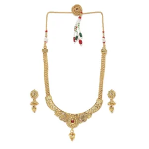 Women's Rose Gold Plated Alloy Necklace & Earings Set (Gold)