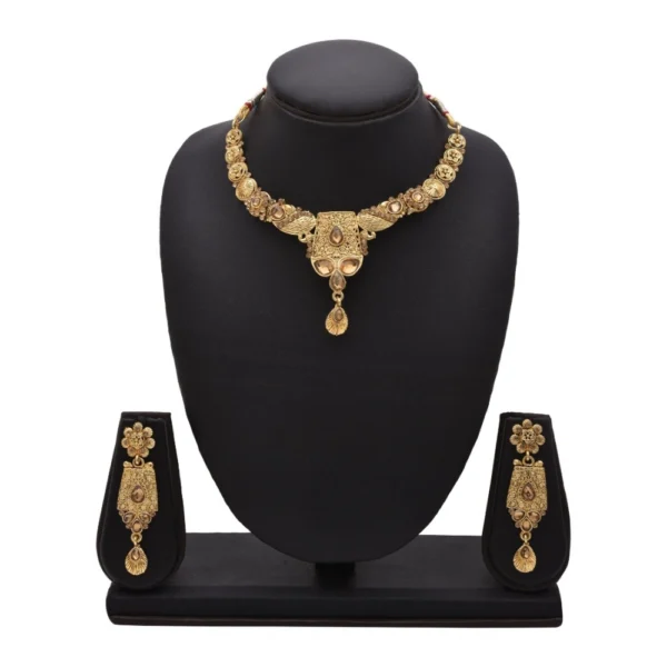 Women's Rose Gold Plated Alloy Necklace & Earings Set (Gold)