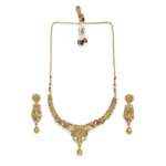 Women's Rose Gold Plated Alloy Necklace & Earings Set (Gold)