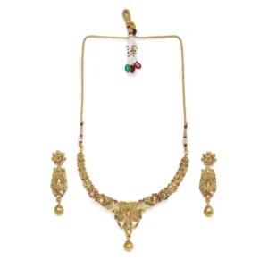 Women's Rose Gold Plated Alloy Necklace & Earings Set (Gold)