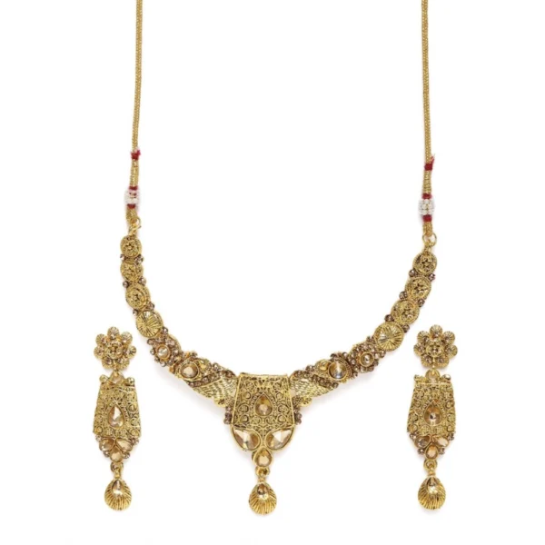 Women's Rose Gold Plated Alloy Necklace & Earings Set (Gold)