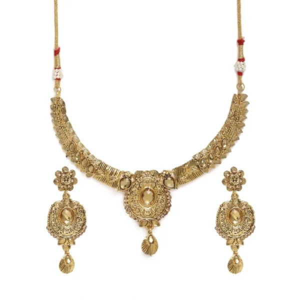 Women's Rose Gold Plated Alloy Necklace & Earings Set (Gold)