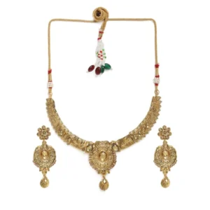 Women's Rose Gold Plated Alloy Necklace & Earings Set (Gold)