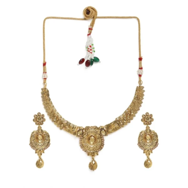 Women's Rose Gold Plated Alloy Necklace & Earings Set (Gold)
