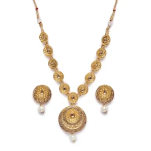 Women's Rose Gold Plated Alloy Necklace & Earings Set (Gold)