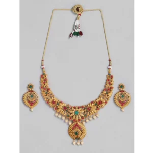 Women's Rose Gold Plated Alloy Necklace & Earings Set (Multicolor)