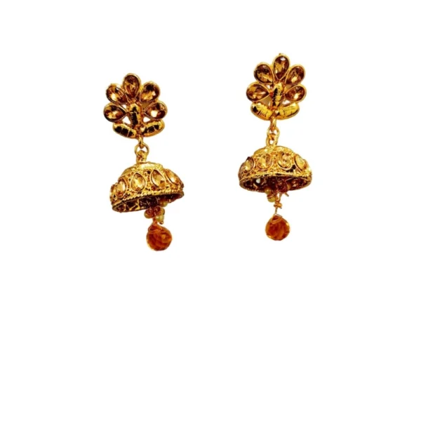 Women's Rose Gold Plated Alloy Necklace Earrings With Maangtika Set (Gold)