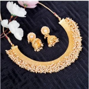 Women's Rose Gold Plated Alloy Necklace & Earings Set (Gold)