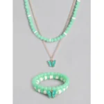 Women's Rose Gold Plated Brass Pendant Chain With Beaded Bracelet (Light Green)