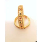 Women's Rose Gold Plated Brass Stone Bangle (Red & Green , 2.4 Inch)