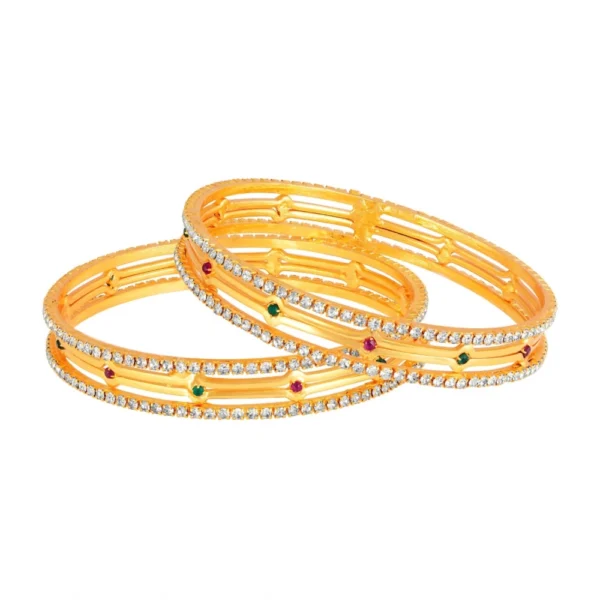 Women's Rose Gold Plated Brass Stone Bangle (Red & Green , 2.4 Inch)