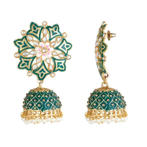 Women's Rose Gold Plated Alloy Earrings (Green)